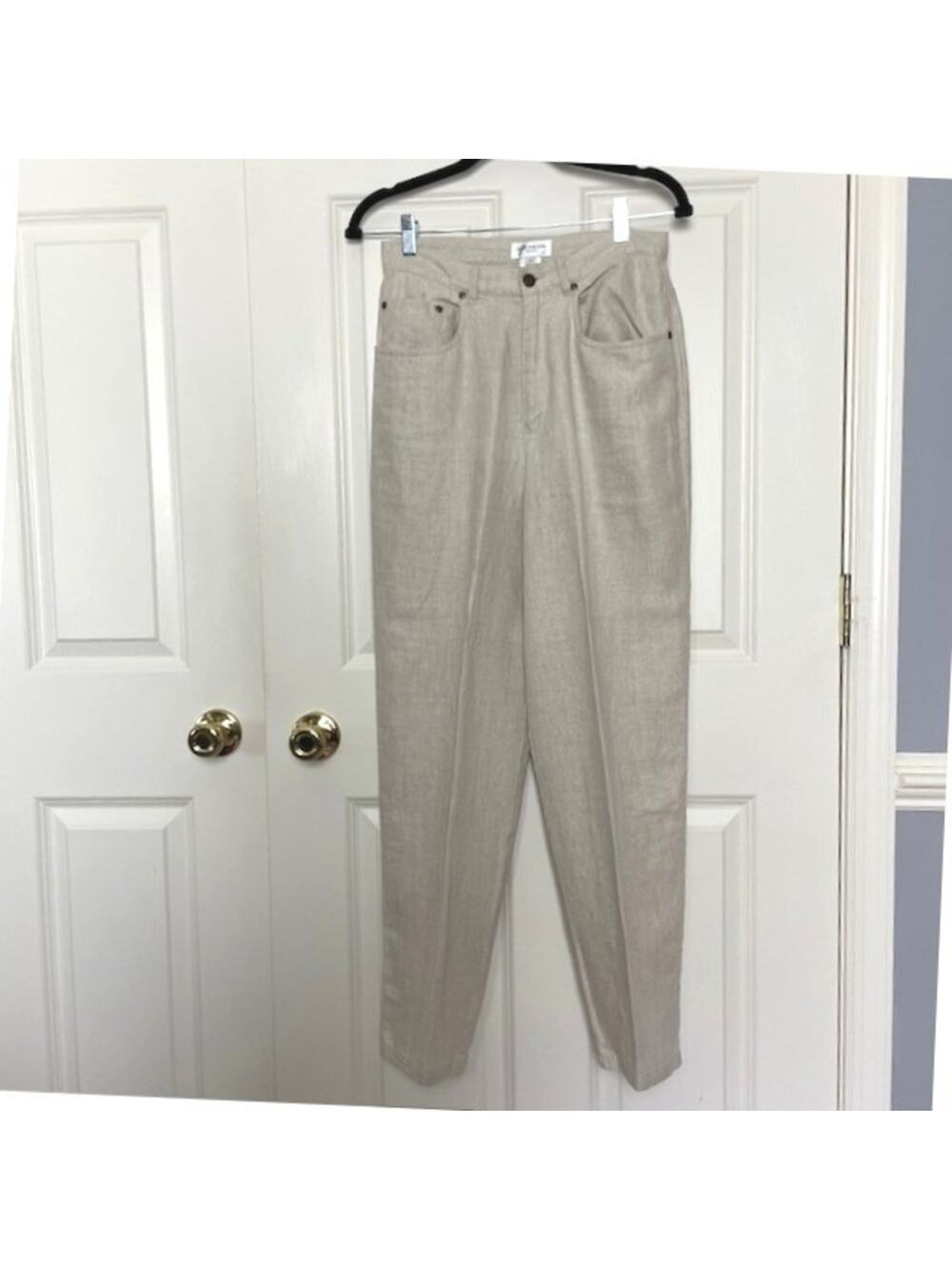 Jones New York Sport Linen Pants Women's 10 High Waist Tapered Leg Natural Beige